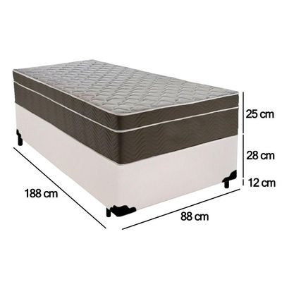 Cama Box Solteiro Sintético + Colchão De Molas Ensacadas - - 88cm Branco