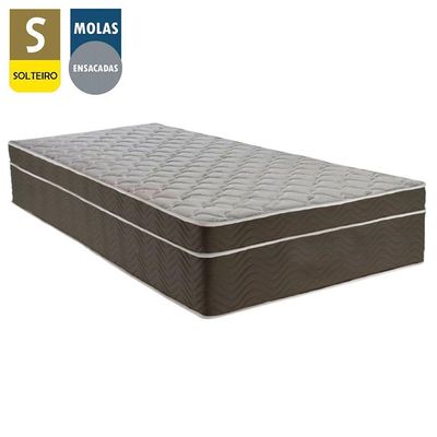 Cama Box Solteiro Sintético + Colchão De Molas Ensacadas - - 88cm Branco