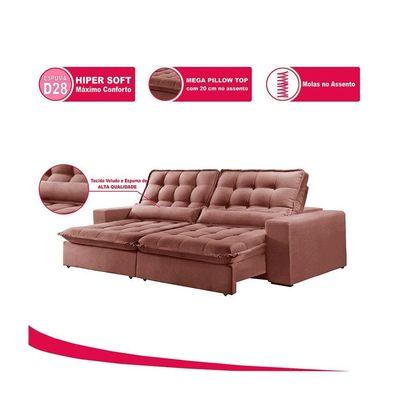 Sofá Orion 4 Lugares Retrátil Zara Rose