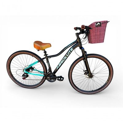 Bicicleta Aro 29 Feminina Absolute Hera Retrô Vintage 21v Confortável Cesta Selim 2 Molas - Preto/azul Tam 15