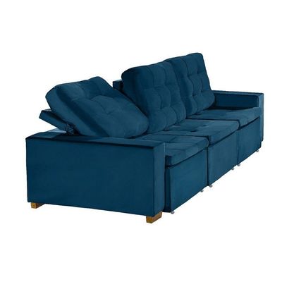 Sofá Modular 6 Lugares 3.05M Retrátil E Reclinável Azul