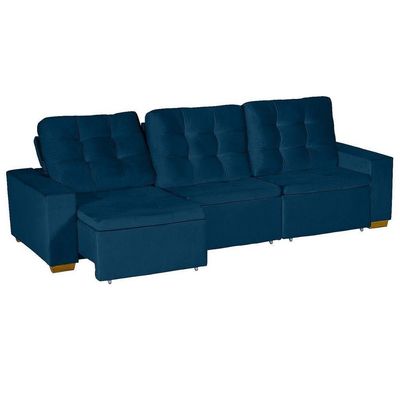 Sofá Modular 6 Lugares 3.05M Retrátil E Reclinável Azul