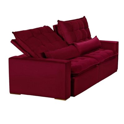 Sofá 6 Lugares 2.90 Mt Retrátil E Reclinável Veludo Vermelho