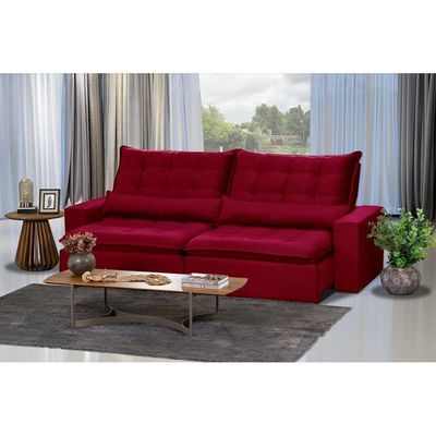 Sofá 6 Lugares 2.90 Mt Retrátil E Reclinável Veludo Vermelho