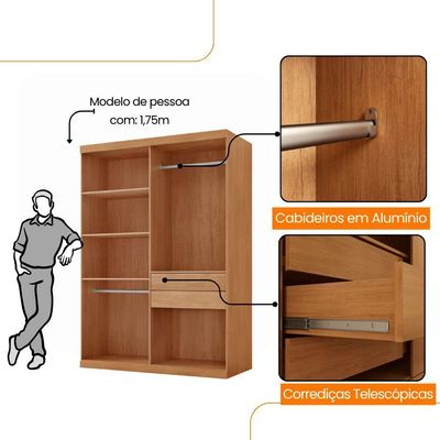Guarda Roupa Solteiro Hera 4 Portas Rufato Naturalle/off White