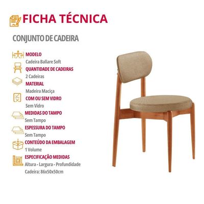 Conjunto 2 Cadeiras De Jantar Ballare Soft Moderna Mobília Ambar / Imbuia Nat.
