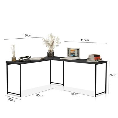 Mesa Em L Sem Prateleira Office Em Mdf Industrial Klm Store Preto-Preto