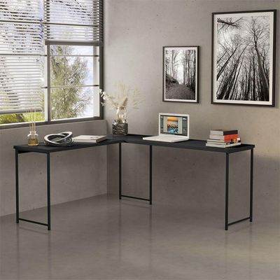 Mesa Em L Sem Prateleira Office Em Mdf Industrial Klm Store Preto-Preto