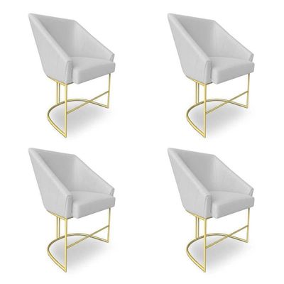 Kit 4 Poltronas Luxo Alana Bouclê Base Ferro Dourado - Pallazio Cor Cinza