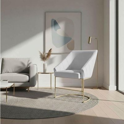 Kit 4 Poltronas Luxo Alana Bouclê Base Ferro Dourado - Pallazio Cor Cinza