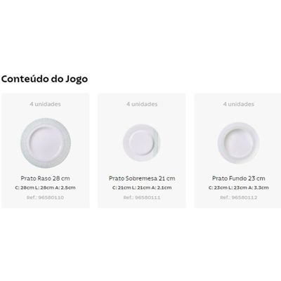 Jogo De Pratos Tramontina Monocroma Em Porcelana Decorada 12 Peças - 96589053