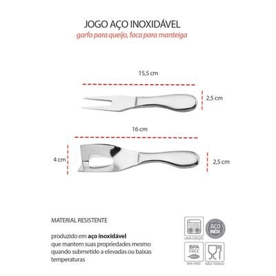 Faca Garfo Queijo Manteiga Jogo Aço Inox Prata 2un