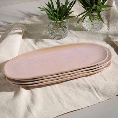 Conjunto de Travessas Ovais Pequenas Orgânico Litchi 23x11cm 4 Peças Porto Brasil Rosa