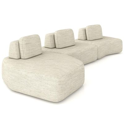 Sofá Ilha Modular Para Sala Living Orgânico 480cm Angra K01 Linho Champanhe - Lyam Decor