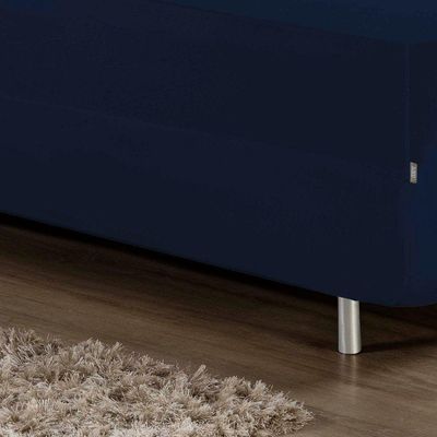 Jogo De Cama Solteiro Nobre 2 Peças Luva De Box 55cm De Altura Malha 100% Algodão - Azul-marinho