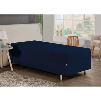 Jogo De Cama Solteiro Nobre 2 Peças Luva De Box 55cm De Altura Malha 100% Algodão - Azul-marinho