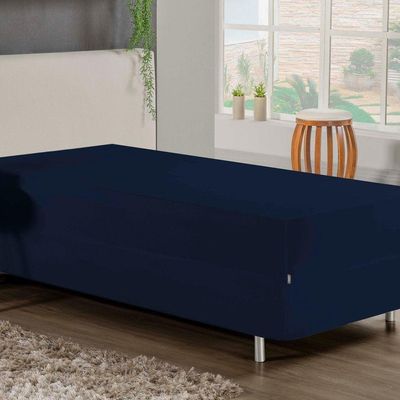 Jogo De Cama Solteiro Nobre 2 Peças Luva De Box 55cm De Altura Malha 100% Algodão - Azul-marinho
