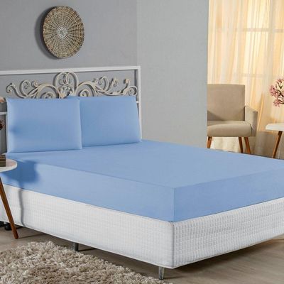 Jogo De Cama King Nobre 3 Peças Lençol Com Elástico De 30cm De Altura Malha 100% Algodão - Azul-bebê