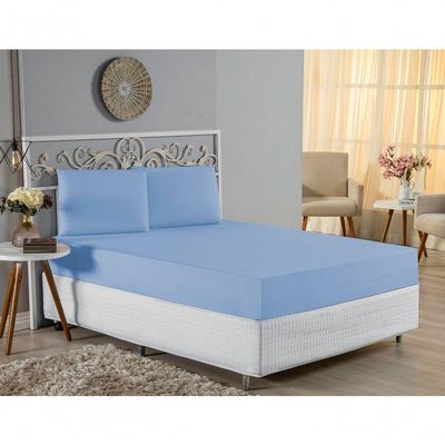 Jogo De Cama King Nobre 3 Peças Lençol Com Elástico De 30cm De Altura Malha 100% Algodão - Azul-bebê
