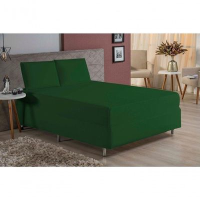 Jogo De Cama Casal Nobre 3 Peças Luva De Box 55cm De Altura Malha 100% Algodão - Verde-bandeira
