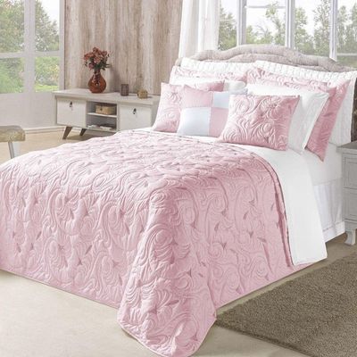 Cobre Leito Melody King Bordado Dupla Face 5 Peças Hipercal 180 Fios 100% Poliéster - Rosé