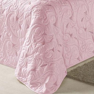 Cobre Leito Melody King Bordado Dupla Face 5 Peças Hipercal 180 Fios 100% Poliéster - Rosé