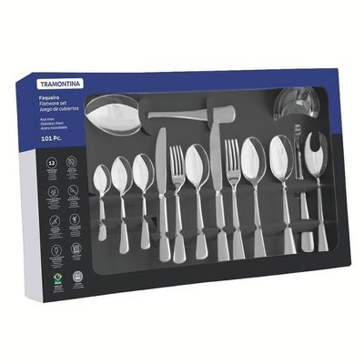 Faqueiro Tramontina Zurique Em Aço Inox Com Facas De Mesa Acabamento Alto Brilho 101 Peças 66986030