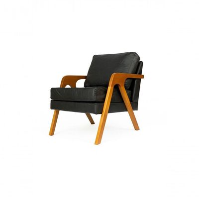 Kit 2 Poltronas Mona Luxo Madeira Maciça Corino Preto Para Sala De Estar Decorativa Moderna