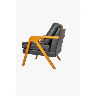 Kit 2 Poltronas Mona Luxo Madeira Maciça Corino Preto Para Sala De Estar Decorativa Moderna