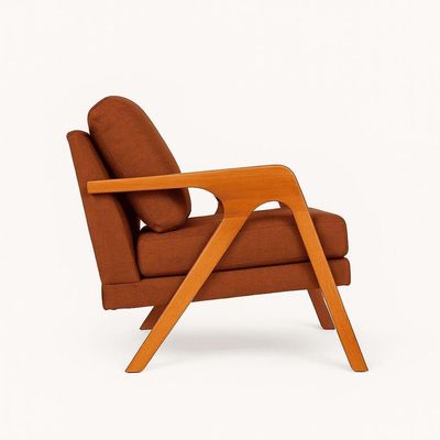 Kit 2 Poltronas Mona Luxo Madeira Maciça Linho Terracota Para Sala De Estar Decorativa Moderna