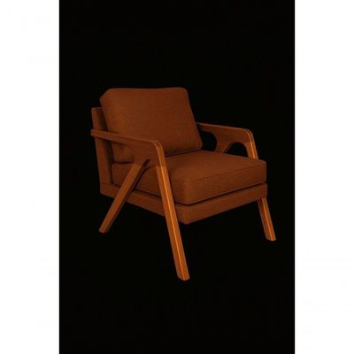 Kit 2 Poltronas Mona Luxo Madeira Maciça Linho Terracota Para Sala De Estar Decorativa Moderna