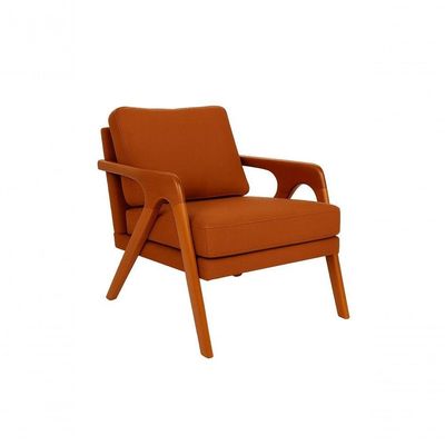 Kit 2 Poltronas Mona Luxo Madeira Maciça Linho Terracota Para Sala De Estar Decorativa Moderna