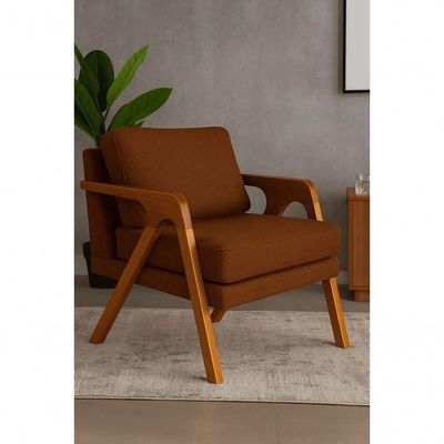 Kit 2 Poltronas Mona Luxo Madeira Maciça Linho Terracota Para Sala De Estar Decorativa Moderna