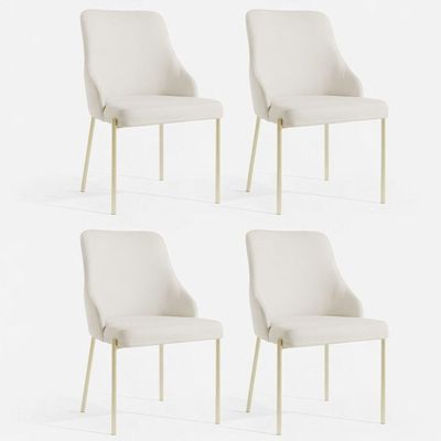Kit 4 Cadeiras Jantar Aurora Pé Metal Dourado Assento Espuma Base Dourada-linho Bege