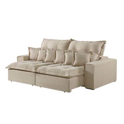 Sofá 4 Lugares Retrátil E Reclinável Linho M-144 Martins Creme
