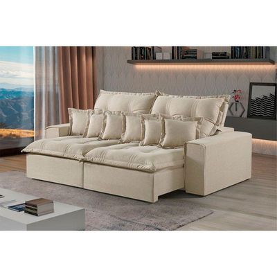 Sofá 4 Lugares Retrátil E Reclinável Linho M-144 Martins Creme