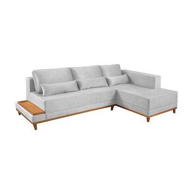 Sofá De Canto 4 Lugares Com Chaise M-174 Estofados Martins Cinza