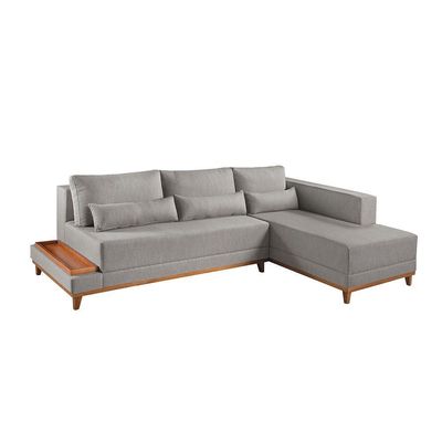Sofá De Canto 4 Lugares Com Chaise M-174 Estofados Martins Cinza