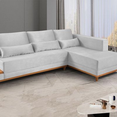 Sofá De Canto 4 Lugares Com Chaise M-174 Estofados Martins Cinza