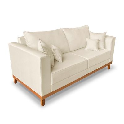 Sofá Viena Beny 3 Lugares Com Base De Madeira Suede Bege