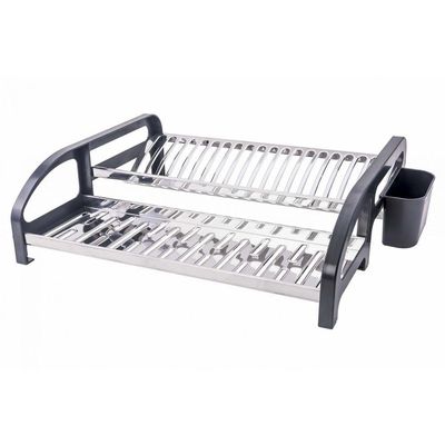 Escorredor 20 Pratos Aço Inox Tipo Cama Preto Domum