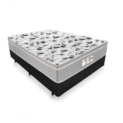 Cama Box Casal Tecido Sintético Preto Com Colchão De Molas Ensacadas - Probel Evolution