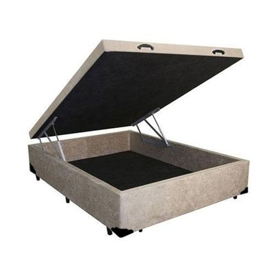 Cama Box Com Baú Casal Suede Bege Com Colchão De Molas Ensacadas - Probel - Evolution 138cm