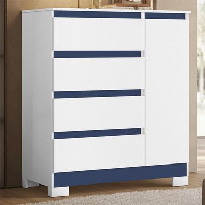 Cômoda Sapateira Olímpia 1 Porta E 4 Gavetas Quadriflex Branco-azul - Móveis Albatroz