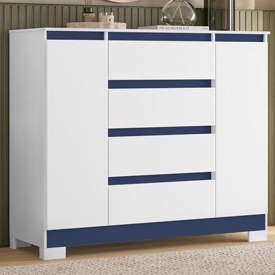 Cômoda Sapateira Atena 2 Portas E 4 Gavetas Quadriflex Branco-azul - Móveis Albatroz