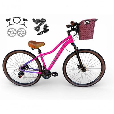 Bicicleta Aro 29 Feminina Absolute Hera Retrô Vintage Shimano 21v Hidráulica Confortável Cesta Rosa-lilas Tamano 17