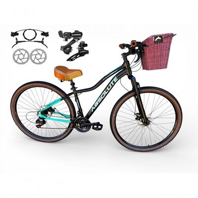 Bicicleta Aro 29 Feminina Absolute Hera Retrô Vintage Shimano 21v Hidráulica Confortável Cesta Preto-azul Tamano 15