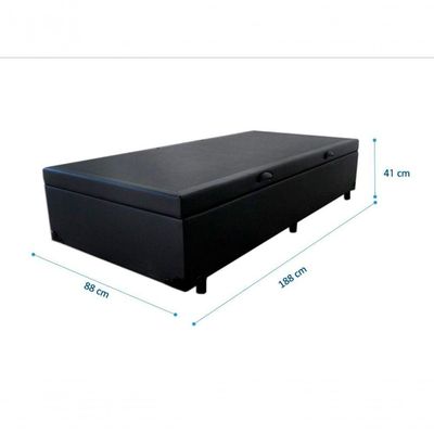 Cama Box Baú Solteiro 88 Tecido Sintético Preto Com Colchão Alegro Bello Box Espuma D28 Cinza 58x88x188
