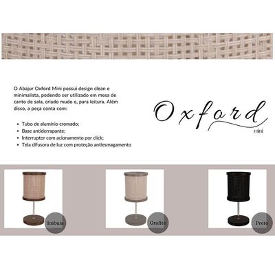 Abajur Oxford Mini Grafite G9 Led 1 Lâmpada 132gr