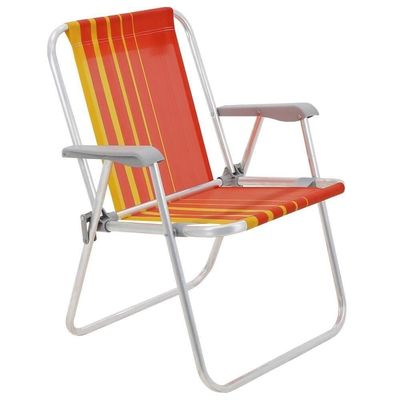 Kit 02 Cadeiras De Praia Tramontina Samoa Alta Em Alumínio Com Assento Laranja E Amarelo 92900001
